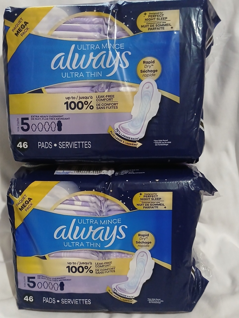 Always Ultra Thin Pads - Blue & Purple Packaging (46 Count, 2-Pack)